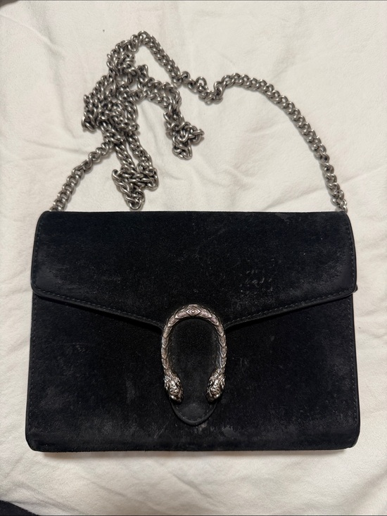 Gucci Handbags - Gucci Black Suede Crossbody with Silver Chain
